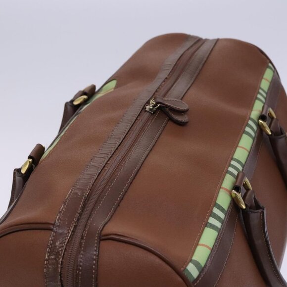 BURBERRY Nova Check Boston Bag Leather 2way Brown Green - Picture 6 of 16